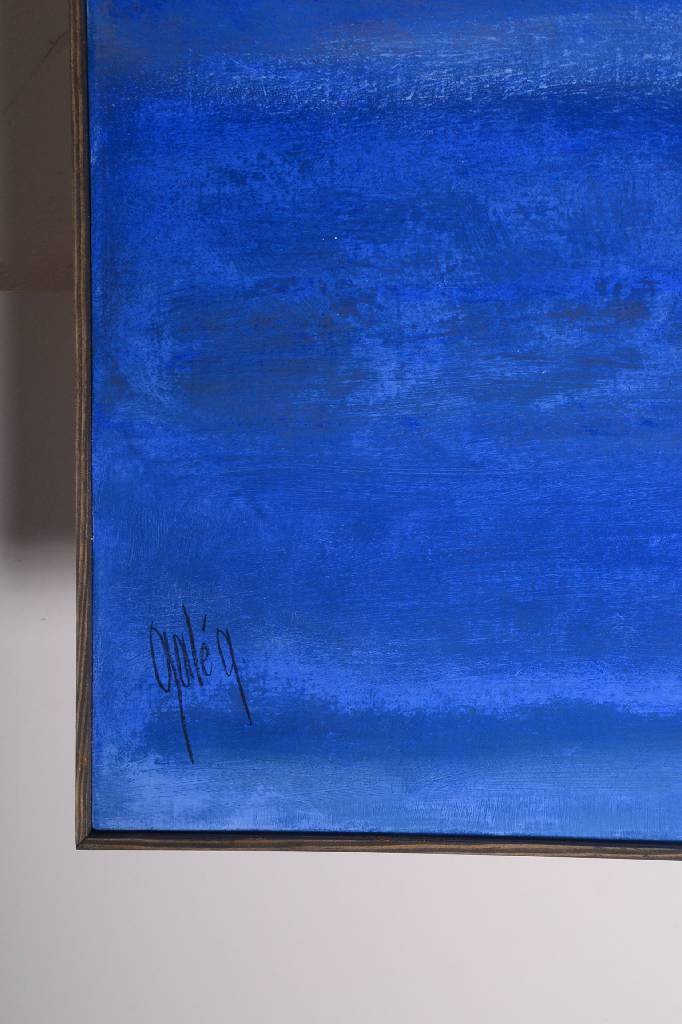 Detail a: Gaston Galé, zeitgenössischer Belgischer Künstler, Abstrakte Komposition in Blau, Öl/Lwd, links unten signiert, ca. 120x90 cm, Leisten