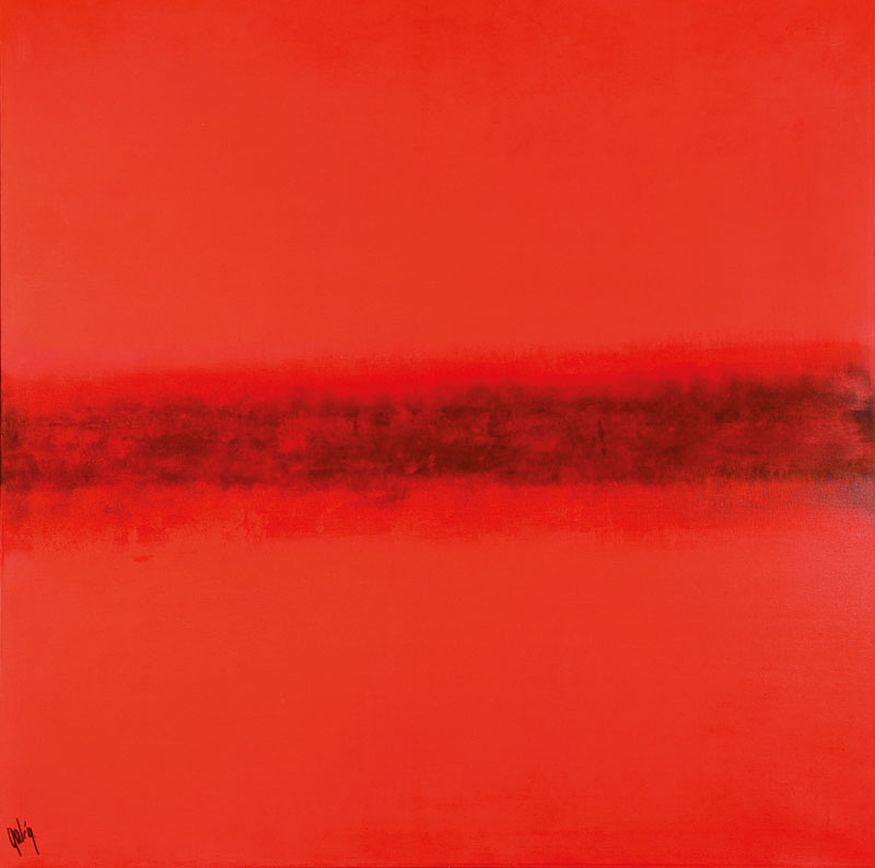 Gaston Galé, zeitgenössischer Belgischer Künstler, Abstrakte Komposition in Rot, Öl/Lwd, links unten signiert, ca. 100x100 cm, Leisten