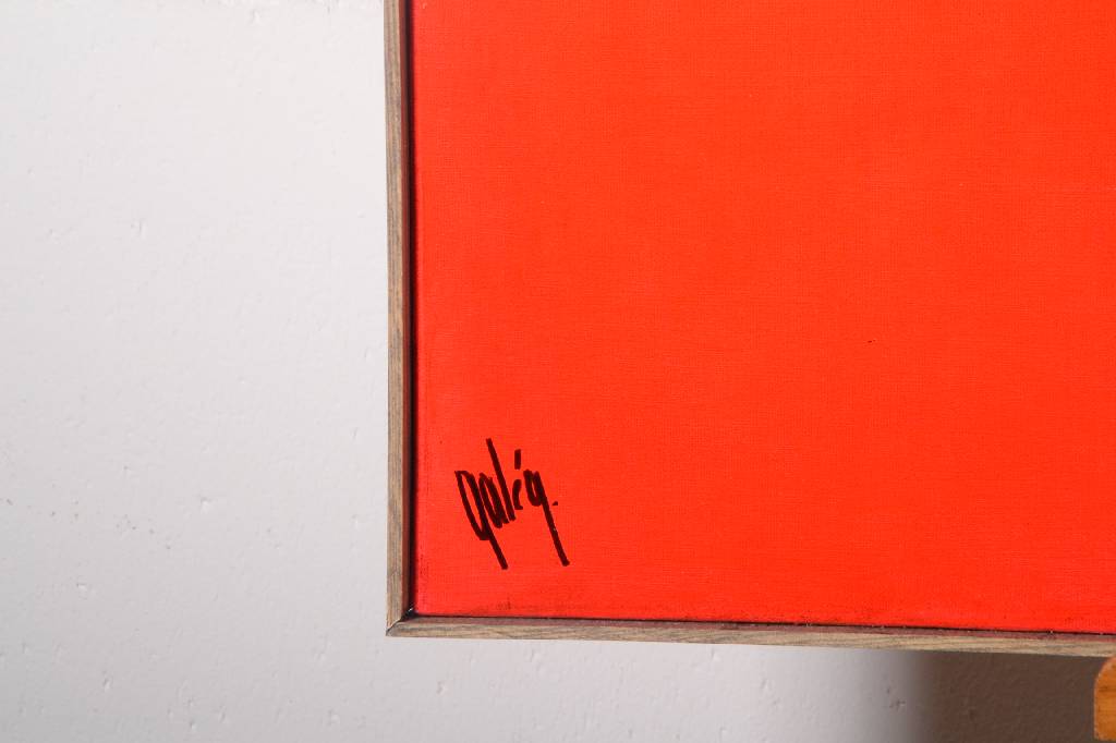 Detail a: Gaston Galé, zeitgenössischer Belgischer Künstler, Abstrakte Komposition in Rot, Öl/Lwd, links unten signiert, ca. 100x100 cm, Leisten