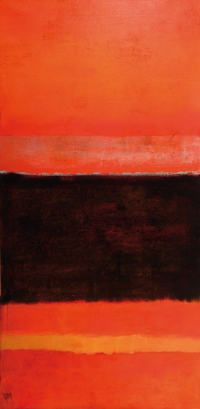 Detail a: Gaston Galé, zeitgenössischer Belgischer Künstler, Konvolut aus zwei Werken, Pendants in Orange, Öl/Lwd, links unten signiert, je ca. 100x50 cm