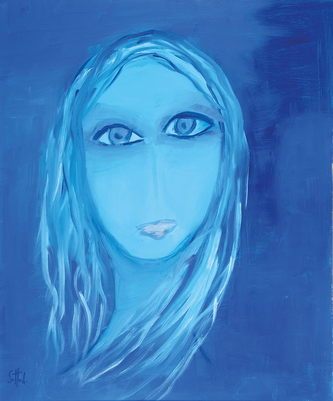 Lucien Sotto, zeitgenössischer Belgischer Künstler, Frauenbildnis in Blautönen, Öl/Lwd, links unten signiert, ca. 60x50 cm