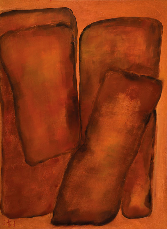 Lucien Sotto, zeitgenössischer Belgischer Künstler, Abstrakte Komposition, Öl/Hartfaser, links unten signiert, ca. 74x54 cm, Unikatrahmung