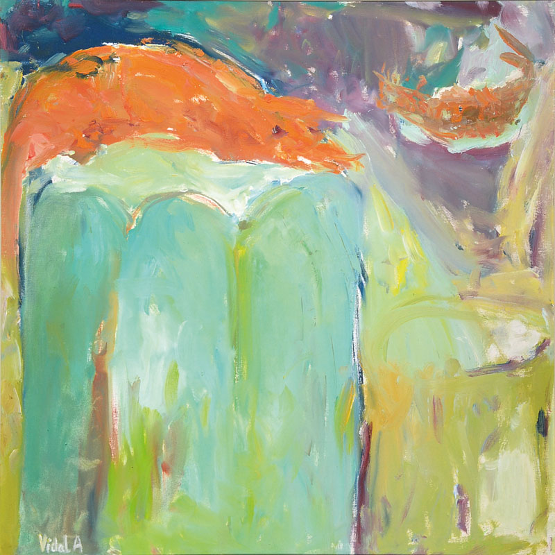 A. Vidal, zeitgenössischer Künstler, Abstrakte Komposition, Acryl/Lwd, links unten signiert, ca. 70x70 cm, Rahmen