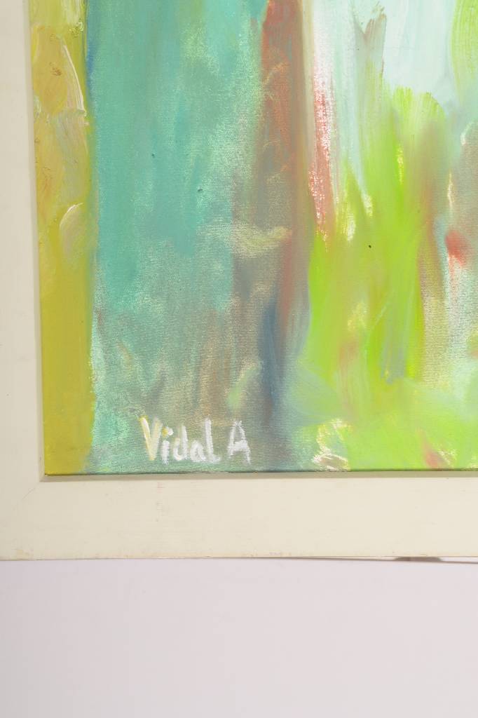 Detail a: A. Vidal, zeitgenössischer Künstler, Abstrakte Komposition, Acryl/Lwd, links unten signiert, ca. 70x70 cm, Rahmen