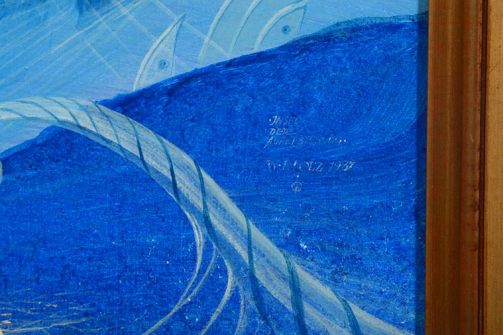 Detail a: Werner Holz, 1948 Grünstadt-1991 Ludwigshafen, Studium in Mainz, München und Mannheim, Vertreter des Phantastischen Realismus, hier: Insel der ...