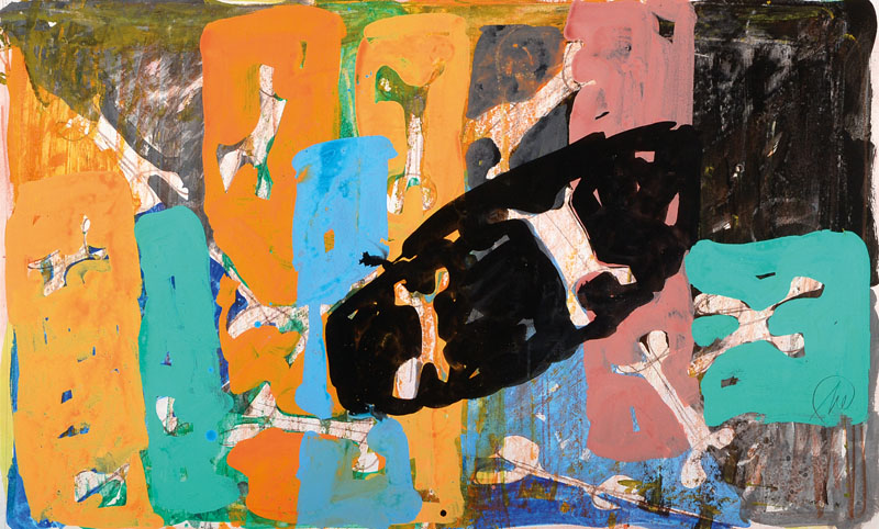 Markus Lüpertz, geb. 1941, Mischtechnik/Gouache auf Papier, rechts unten signiert, PP, ca. 50x82 cm, Original Rahmen