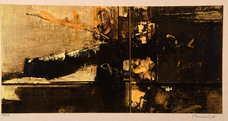 Jannis Spyropoulos, 1912-1990, Griechischer Künstler, hier: Farbserigraphie auf Lwd, rechts unten signiert, nummeriert 157/175, Motiv ca. 37,5x77 ...