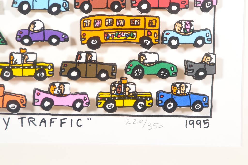 Detail a: James Rizzi, 1950-2011, 3D-Lithographie, Heavy Traffic, signiert und nummeriert 220/350, datiert 1995, Motiv ca. 19x27 cm, unter Glas gerahmt
