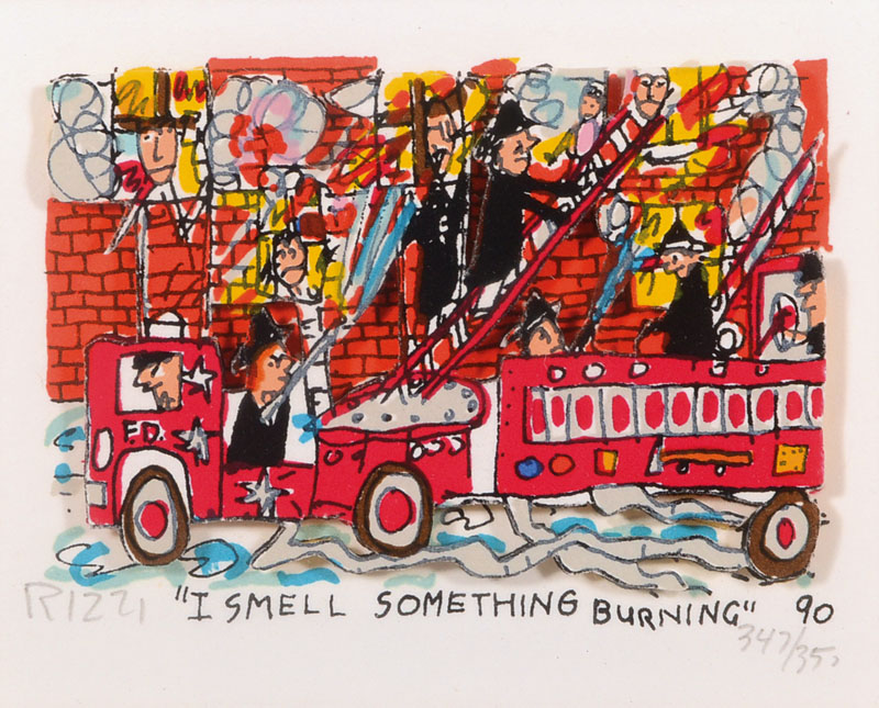 James Rizzi, 1950-2011, 3D-Lithographie, I Smell something Burning, signiert und nummeriert 347/350, ca. 6x8 cm, PP