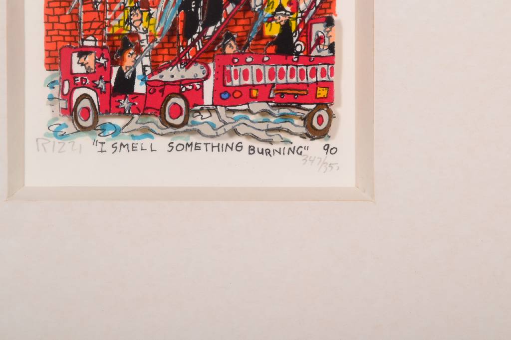 Detail b: James Rizzi, 1950-2011, 3D-Lithographie, I Smell something Burning, signiert und nummeriert 347/350, ca. 6x8 cm, PP