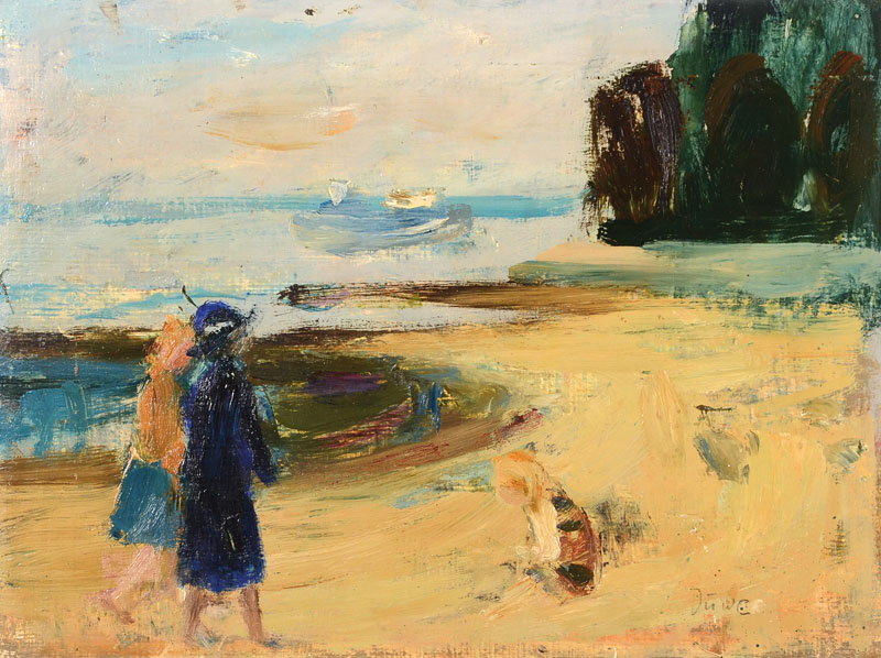 Harald Duwe, 1926-1984, Elbstrand, Öl/Malplatte, rechts unten signiert, ca. 28,5x37,5 cm, Rahmen