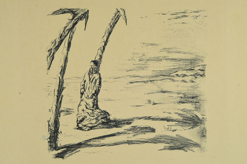 Max Beckmann, 1884-1950, Christus in der Wüste (kleine Figur), Lithographie, von 1911, unsigniert, Blattgr. ca. 44,5x55,5 cm, mit Knicken, ...