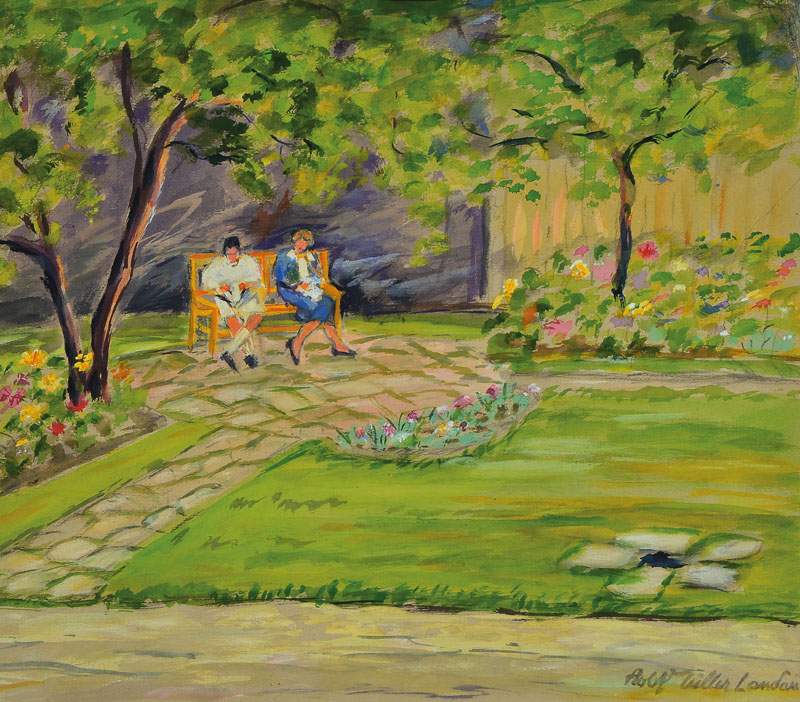 Rolf Müller-Landau, 1903-1956, Frauen auf der Parkbank, Aquarell auf Papier, rechts unten signiert, ca. 24.5x 26.5cm