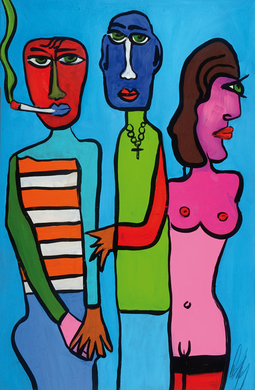 Michael Frey, zeitgenössischer Künstler aus Landau, Konvolut aus drei Gemälden, Acryl/Lwd, je signiert, je ca. 60x90 cm
