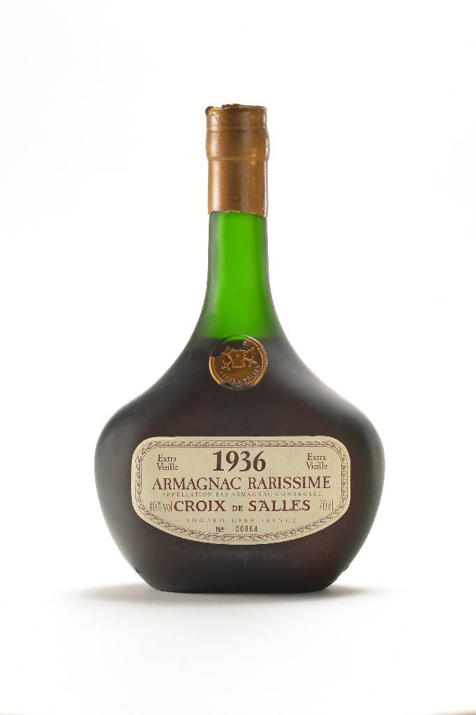 1 Flasche 1936 Croix de Salles Armagnac Rarissime, No. 00864, Extra Viellie, Appelation Bas Armagnac Controlee, 40% Vol., ca. 70 cl, unverkostet, l. ...
