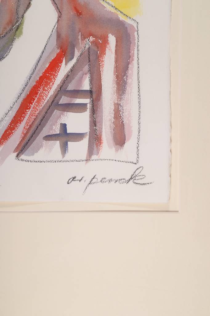 Detail b: A.R. Penck, geb. 1939, Porträt des Kunsthändlers Egon Kaufmann, Gouache auf Papier, rechts unten signiert, mit handschriftlicher Widmung: Zum 75. ...