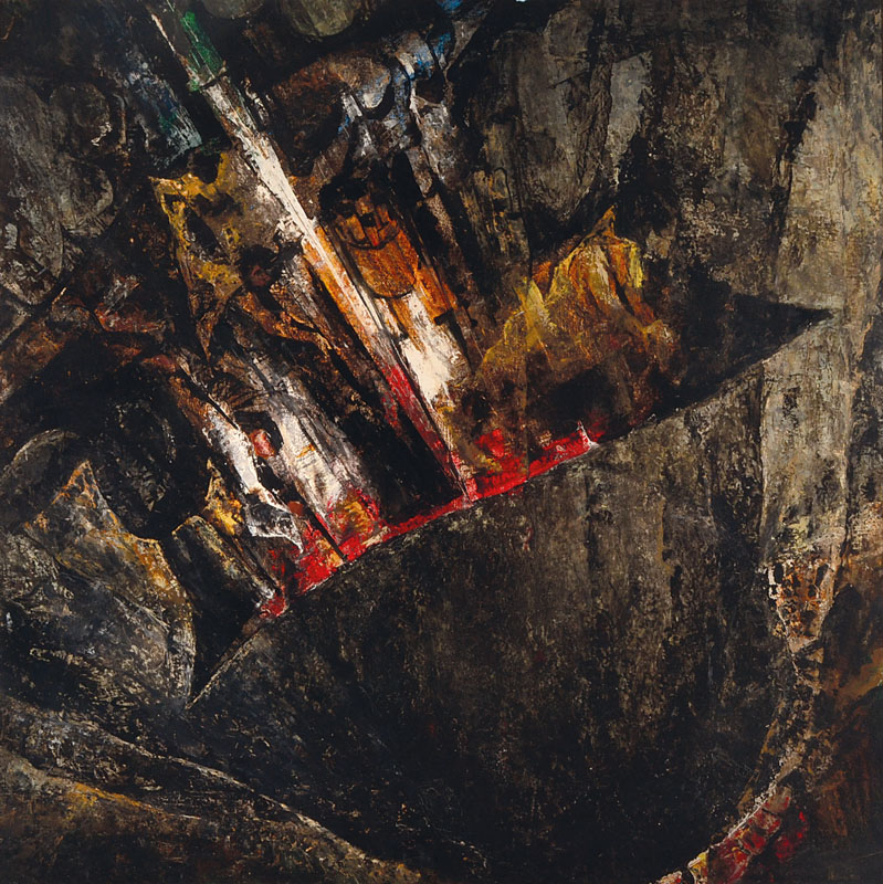 Otfried Mahnke, geb. 1923, Inzidenz, Acryl auf Spanplatte, rückseitig signiert und betitelt, ca. 100x100cm, Rahmen