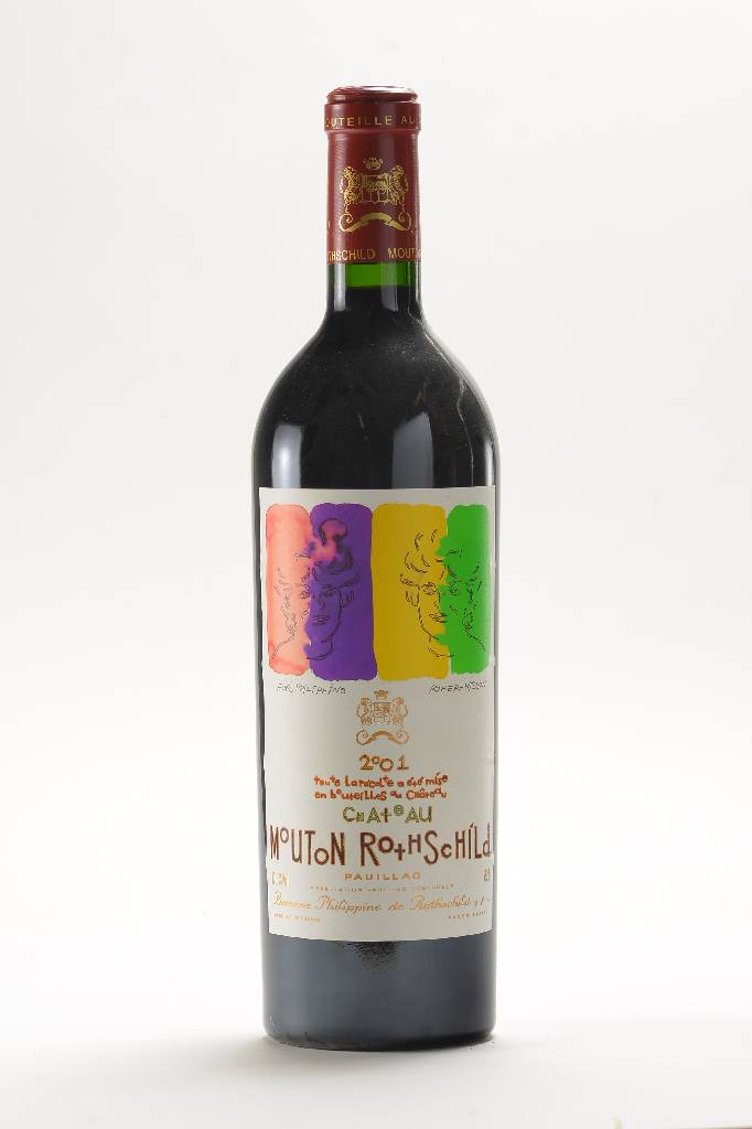 1 Flasche 2001 Chateau Mouton Rothschild, Pauillac, Künstleretikett: Robert Wilson-For Philppine, ca. 75 cl, into neck, 12,5% Vol., unverkostet, 89 ...