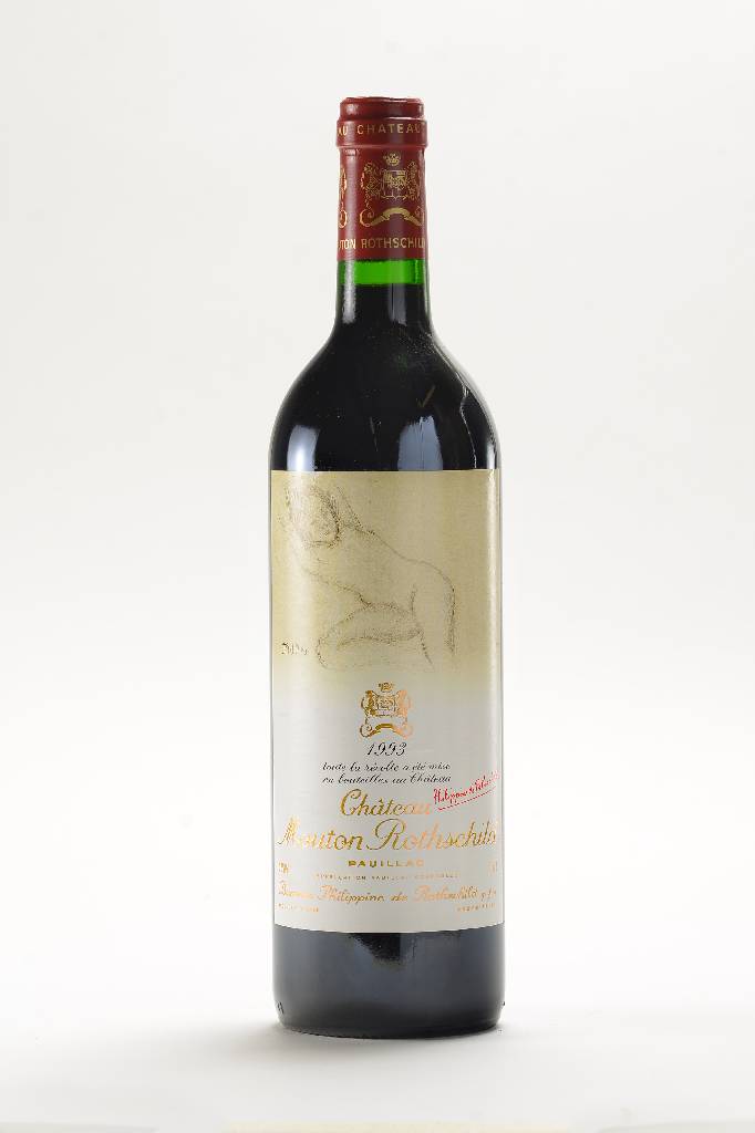 2 Flaschen 1993 Chateau Mouton Rothschild, Pauillac, Künstleretikett: Balthus, hier: als seltenes Pärchen, da sowohl 1x das Künstleretikett, als ...
