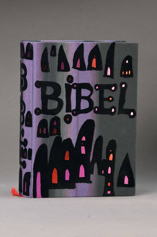 Die Bibel illustriert von Friedensreich Hundertwasser, Pattloch Verlag, 1995, Einband und Schuber von Hundertwasser gestaltet, Schuber lt. verblichen