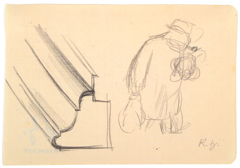 Karl Hubbuch, 1891-1979, Bleistiftzeichnung, rechts unten monogrammiert, rückseitig Nachlaßstempel, PP, Blattgr. ca. 10x14.5 cm, unter Glas gerahmt