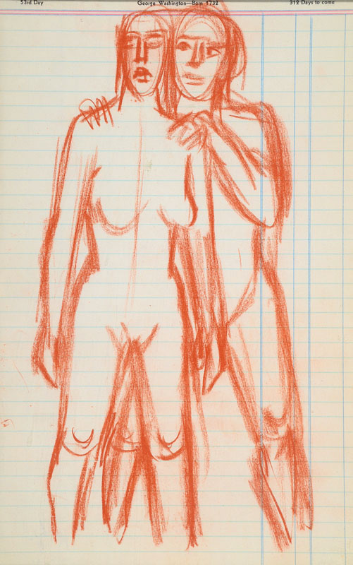 Karl Hubbuch, 1891-1979, Kreidezeichnung, rückseitig Nachlaßstempel, Blattgr. ca. 30,2x19 cm, unter Glas gerahmt