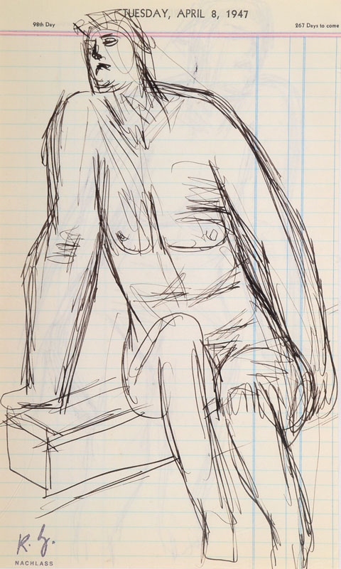 Karl Hubbuch, 1891-1979, Tuschezeichnung, rückseitig weitere Zeichnung, Nachlaßstempel, Blattgr. ca. 31,4x19 cm, PP, unter Glas gerahmt