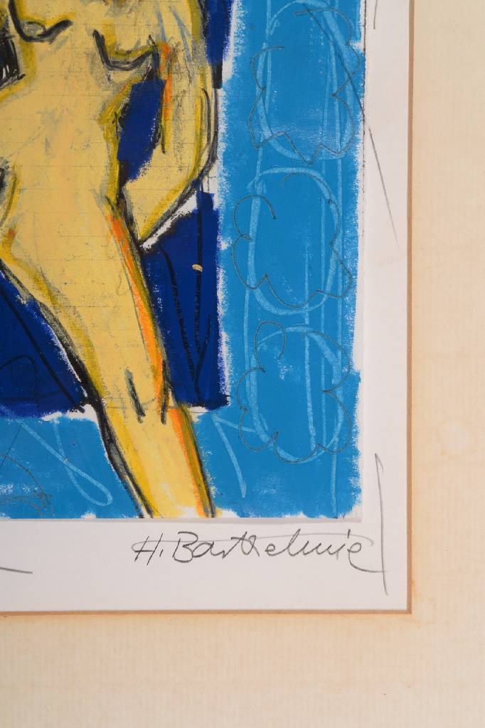 Detail b: Heide Barthelmie, geb. 1952, Akt mit Blau, Mischtechnik/Papier, Öl/Bleistift, rechts unten signiert, betitelt, ca. 20x15,5 cm, unter Glas gerahmt