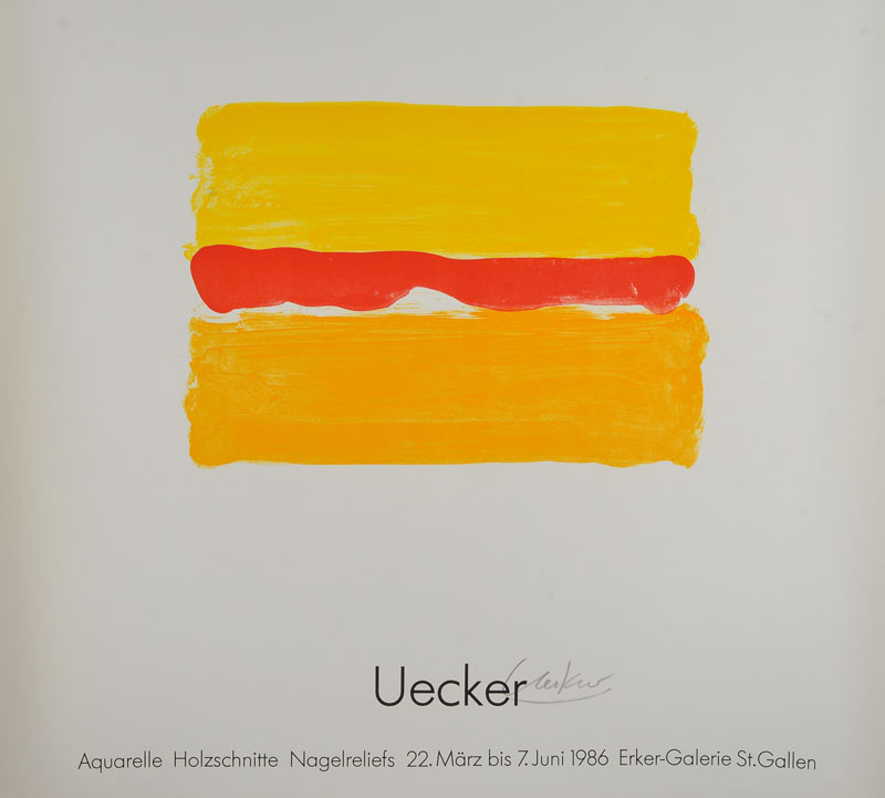 Günther Uecker, geb. 1930, Lithographie zur Ausstellung 1986, signiert, Blattgr. ca. 61x61cm, mit Knicken