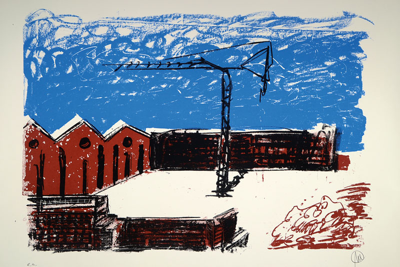 Markus Lüpertz, geb.1941, Farblithografie auf Bütten, Kran, handsigniert und nummeriert e.a., 1984, Blattgr. ca. 110x80 cm