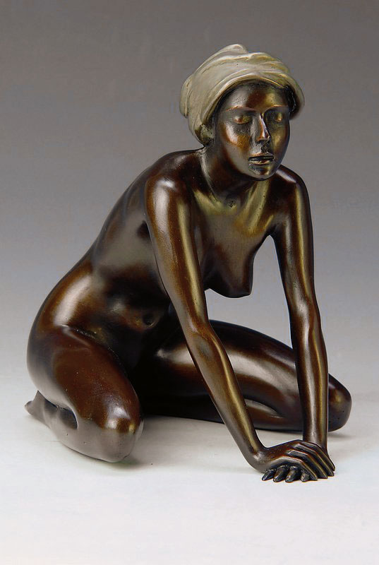 Arno Breker, 1900-1991, Mädchen mit Kopftuch, Bronzeskulptur, signiert und nummeriert 283/499, Venturi Arte Stempel, H. ca. 20 cm