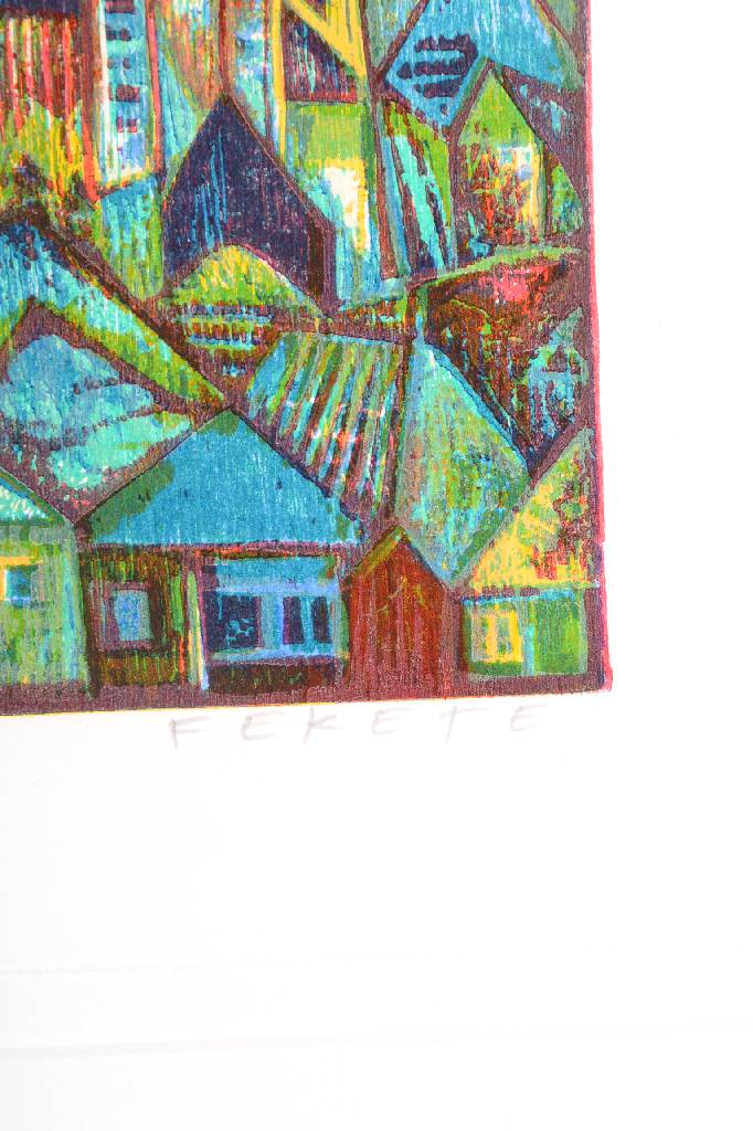 Detail a: Esteban Fekete, 1924-2009, Farbholzschnitt, signiert und nummeriert 78/100, Motiv ca. 21x14,5 cm, Blattgr. ca. 27,5x21 cm, PP, Galerierahmen