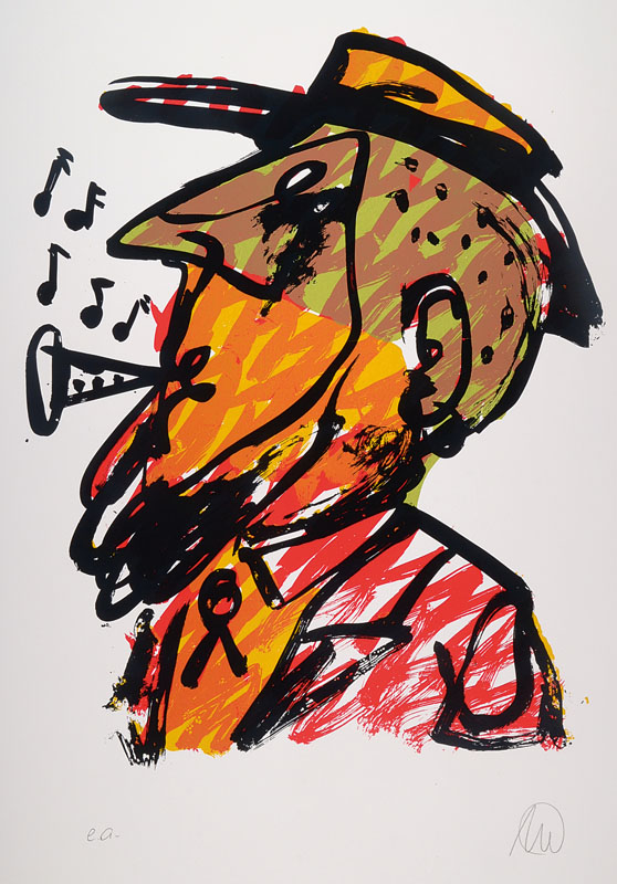 Markus Lüpertz, geb. 1941, Farbserigraphie, Konzert in Bonn 2009, signiert und nummeriert e.a., Blattgr. ca. 100x70 cm