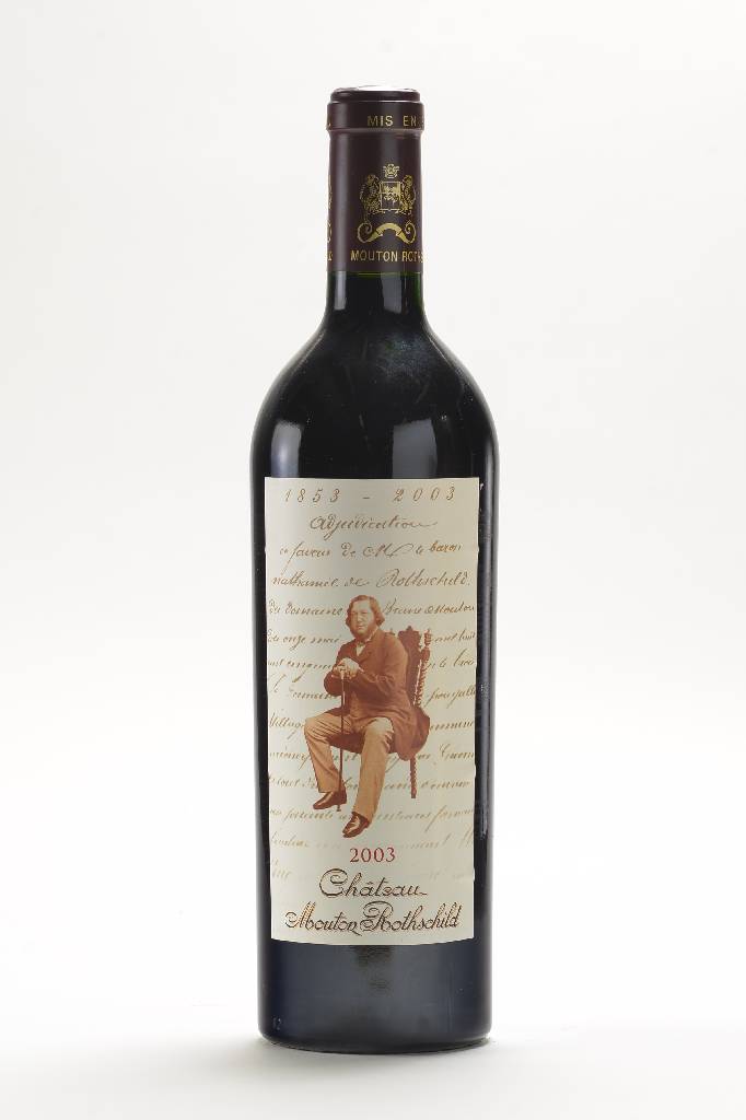 1 Flasche 2003 Chateau Mouton Rothschild, Pauillac, ca. 75 cl., high fill, 13% Vol., unverkostet, sehr guter Erhaltungszustand , sammelwürdig, 95 ...