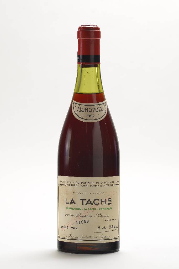 1 Flasche 1962 La Tache Domaine Romanee Conti , Cote-d'Or, Abstand zwischen Kapsel und Wein: ca. 3 cm, absolutes Sammlerstück, sehr selten im ...