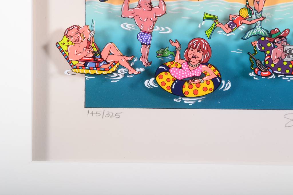 Detail b: Susannah MacDonald, geb. 1954, Life is a beach, Farbserigraphie, 3D-Optik mit Folie, signiert und nummeriert 145/325, datiert 98, Motiv ca. 28x24 cm, ...