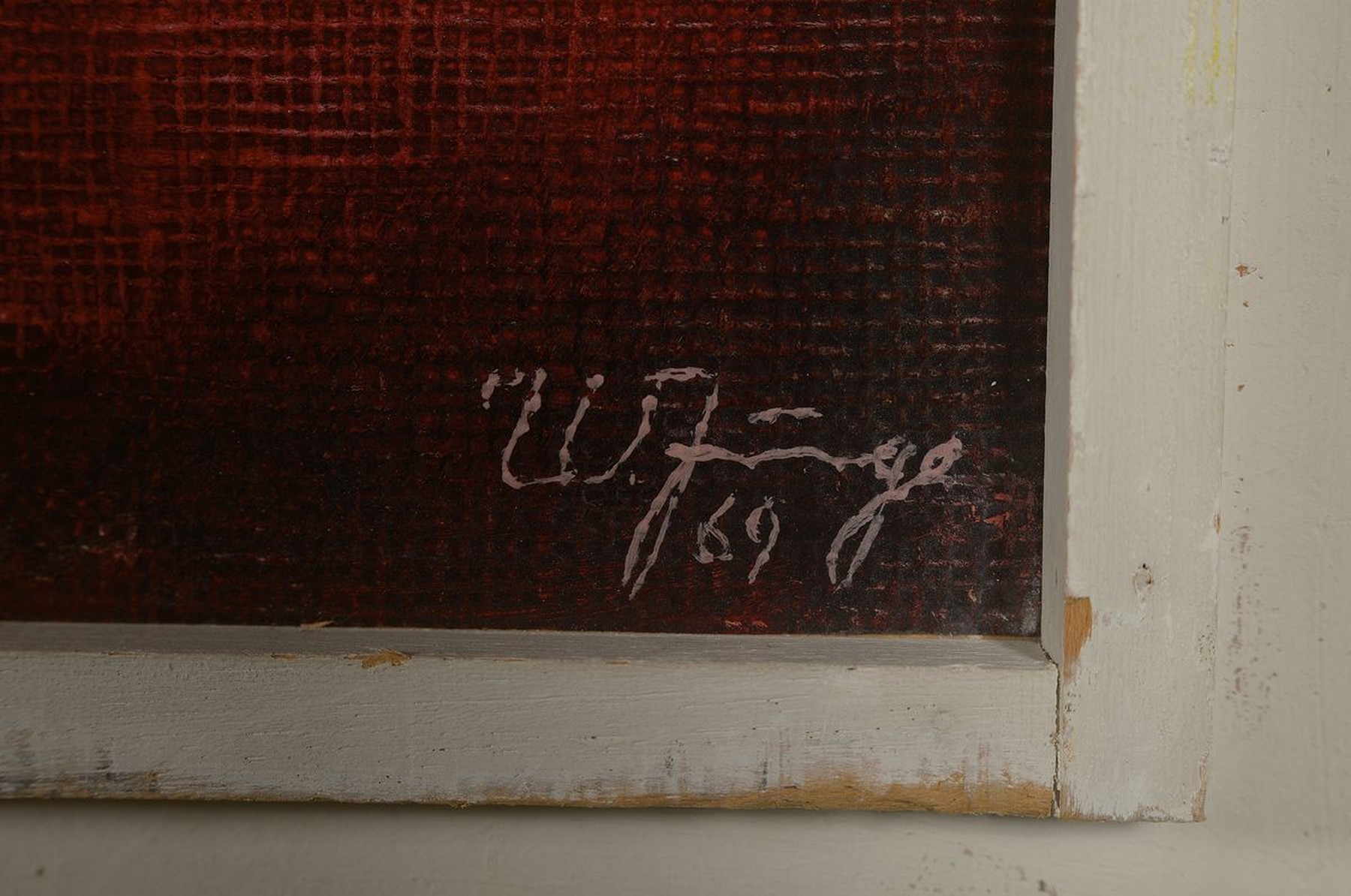 Detail a: Walter Junge, 1905-1990, Strukturzerfall, Öl/grobe Lwd/Platte, rechts unten signiert unddatiert 69, rückseitig nochmals signiert und betitelt, ca. ...