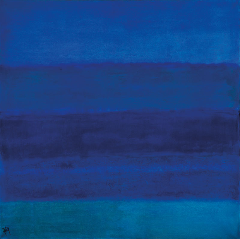 Gaston Galé, zeitgenössischer Belgischer Künstler, Abstrakte Komposition in Blautönen, Öl/Lwd, links unten signiert, ca. 100x100 cm, Leiste