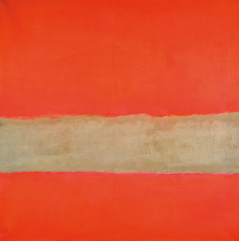 Gaston Galé, zeitgenössischer Belgischer Künstler, Abstrakte Komposition in Orange, Öl/Lwd, links unten signiert, ca. 100x100 cm, Leiste