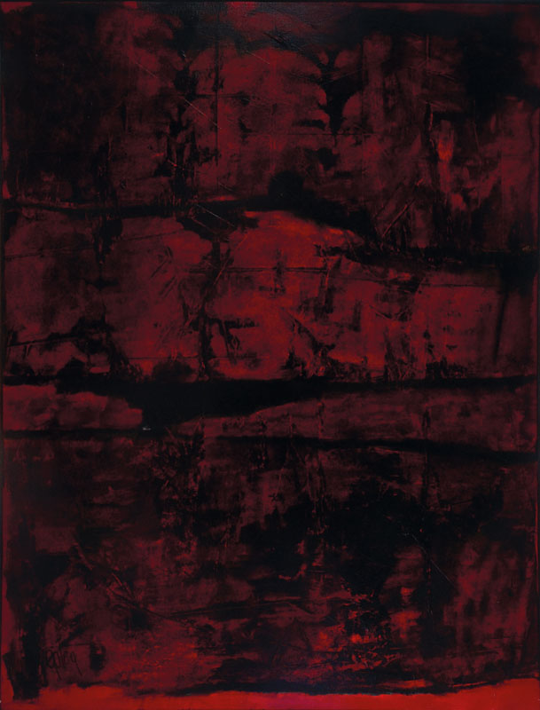 Gaston Galé, zeitgen. Belgischer Künstler, Abstrakte Komposition in Dunkelrot und Schwarz, Öl/Lwd, links unten signiert, ca. 115x89 cm, Leiste