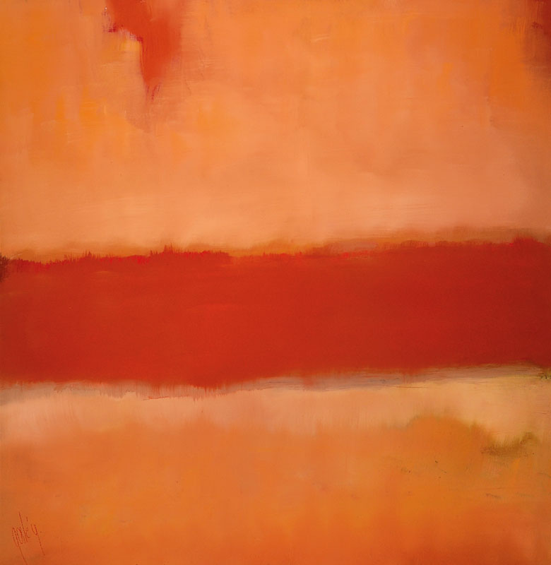 Gaston Galé, zeitgenössischer Belgischer Künstler, Abstrakte Komposition in Beige/Orange, Öl/Lwd, links unten signiert, ca. 61x59 cm, Leiste