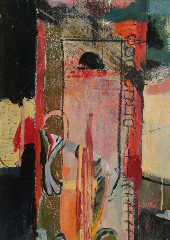 A. Adams, zeitgenössischer Künstler, abstrakte Komposition, Acryl/Hartfaser, rechts unten signiert und datiert 74, ca. 70x50 cm, Rahmen