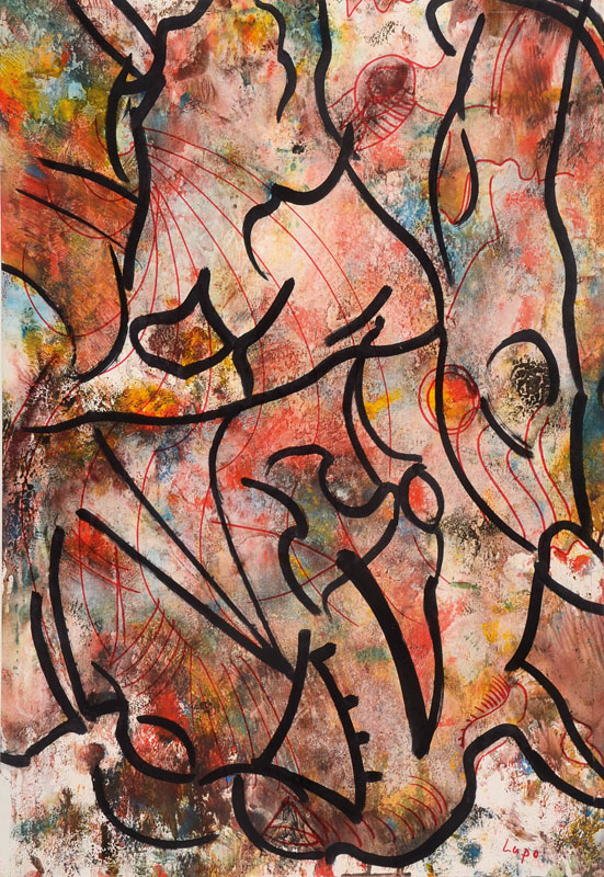 Lupo, Wilfried P. Wolff, geb. 1941, Öl/Papier, rechts unten signiert, Blattgr. ca. 59x41 cm, auf dünnem Karton befestigt