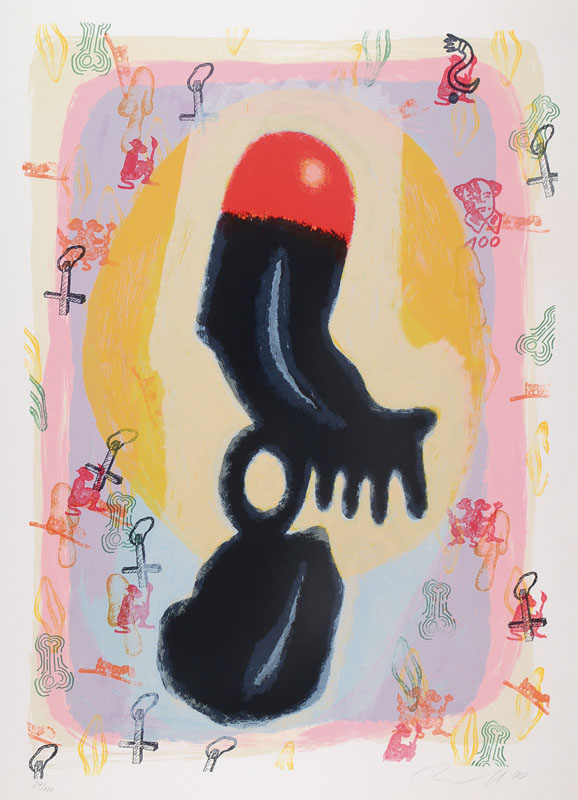 Jörg Immendorff, 1945-2007, Farblithografie in 12 Farben auf 400 g Velin von BFK Rives, handsigniert, nummeriert 84/100, aus dem Jahre 2000, ca. 76x ...