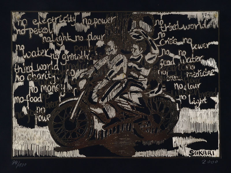 Sokari Douglas Camp, geb.1958, Nickel-Silber-Relief auf schwarzem 250 g Velourskarton, fixiert mit ausgeschnittener Signatur der Künstlerin rechts ...