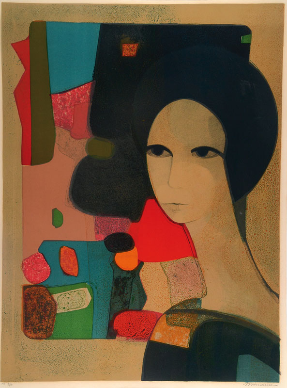 André Minaux, 1923 Paris-1986 Touquin, Porträt einer Frau, Farblithographie, handsigniert und num. HC 9/10, ca. 70x52cm, unter Glas, Rahmen