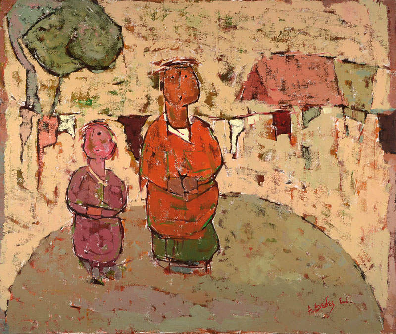 Apostolos Dedes, geb. 1937, Griechischer Expressionist, hier: Abstrakte Komposition, Öl/Holz, rechts unten signiert, ca. 86x73 cm