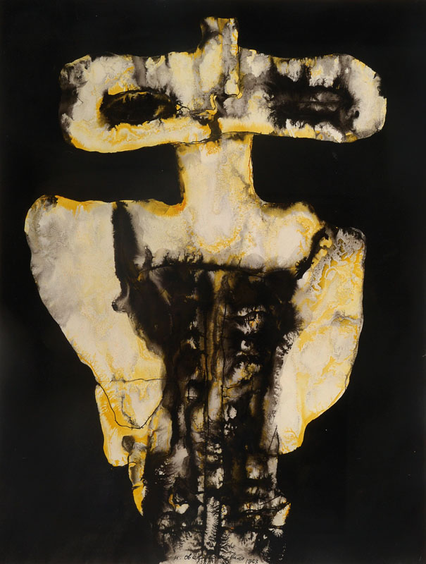 Marek Oberländer, 1922 Szczerec - 1978 Nizza, figürliche Darstellung, signiert und datiert 1963 Paris, Aquarell, ca. 63 x 49 cm unter Glas, Rahmen