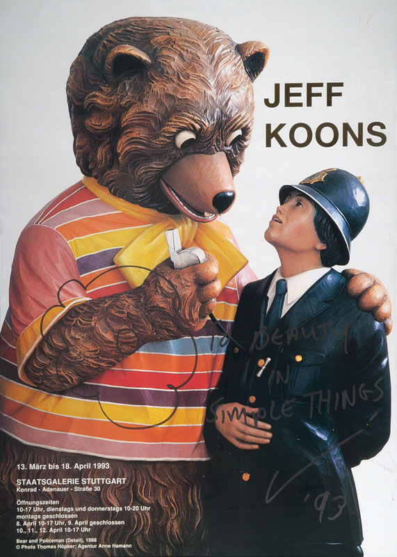 Jeff Koons, geb. 1955, Ausstellungsplakat, Stuttgart, handübermalt, signiert, datiert 93, unter Glas gerahmt ca. 84x60,5 cm