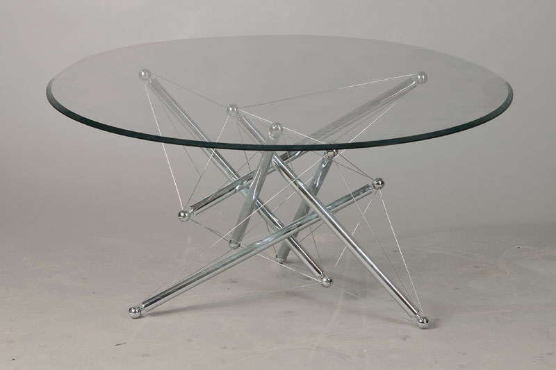 Couchtisch "No. 714", Entwurf Hannes Wettstein & Theodore Waddell, 1973, Ausführung wohl Cassina, Italien, Gestell aus verchromtem Stahl, ...
